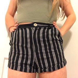 Canvas Black and White Striped Shorts